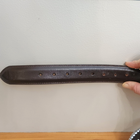 Western Brown Leather Scalloped Belt W/ Silver Conchos Braided Edge Mens 46 - Picture 7 of 10